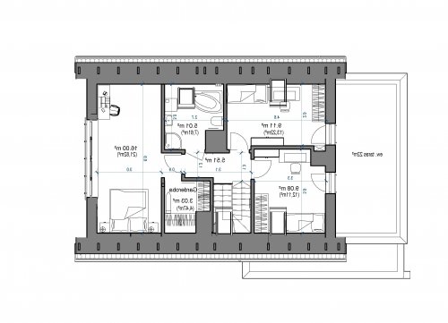 Rzut projektu Domidea 58 G - wersja lustrzana