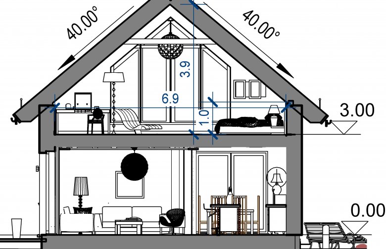 Projekt domu wielorodzinnego Domidea 58 G - przekrój 1