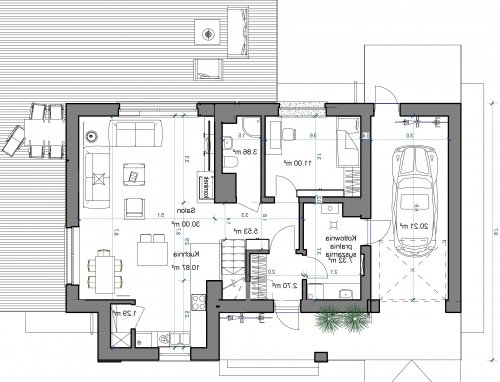 Rzut projektu Domidea 60 G - wersja lustrzana