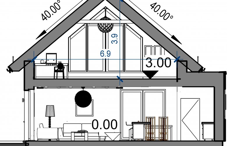 Projekt domu wielorodzinnego Domidea 60 G - przekrój 1