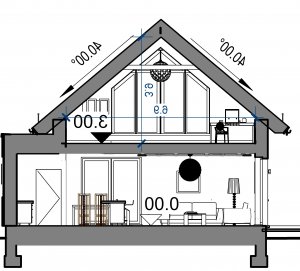 Przekrój projektu Domidea 60 G w wersji lustrzanej