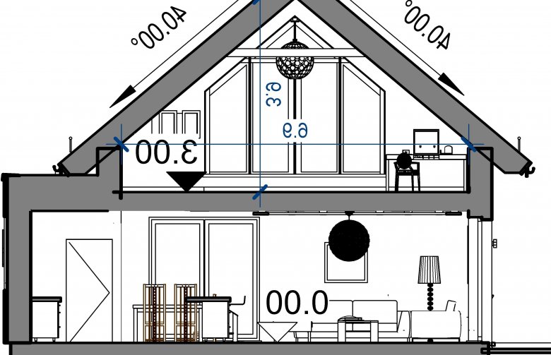 Projekt domu wielorodzinnego Domidea 60 G - przekrój 1