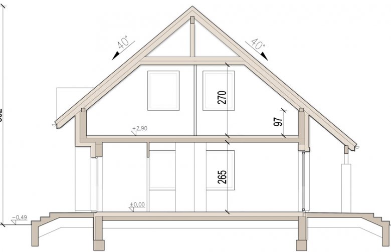 Projekt domu jednorodzinnego Pinia - przekrój 1