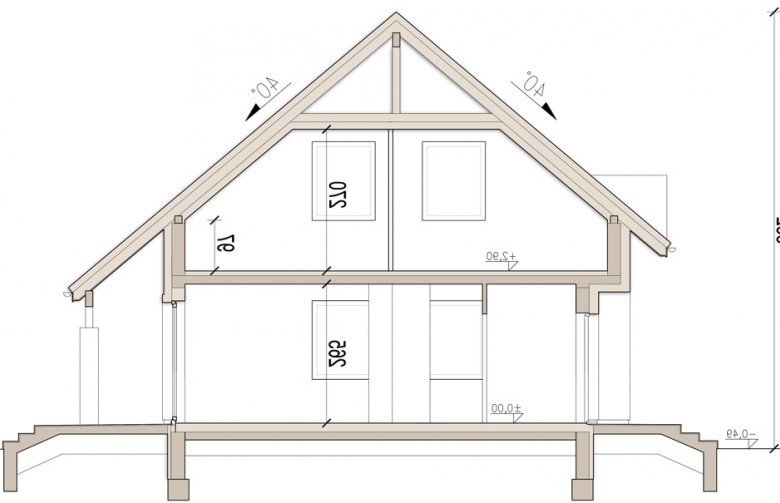 Projekt domu jednorodzinnego Pinia - przekrój 1