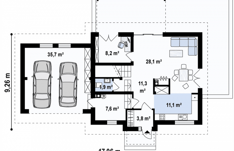 Projekt domu jednorodzinnego Z345 - parter