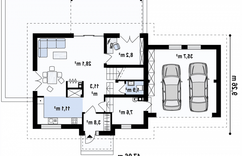 Projekt domu jednorodzinnego Z345 - parter