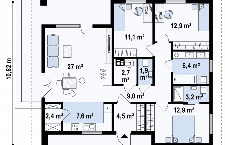 Projekt domu parterowego Z332 D - 