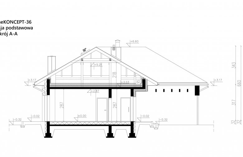 Projekt domu parterowego Homekoncept 36 - przekrój 1