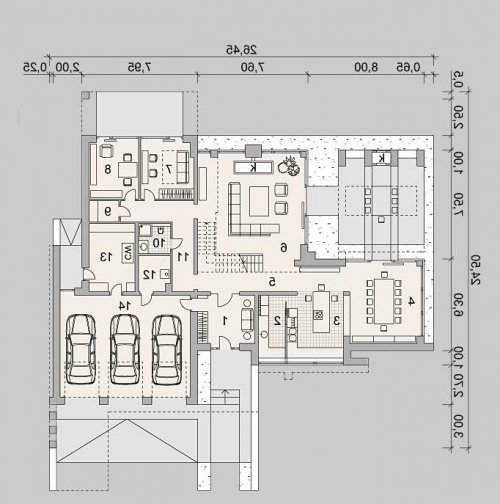 Rzut projektu LK&1231 - wersja lustrzana