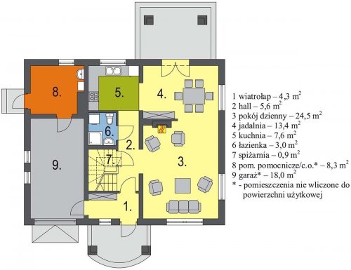 Rzut projektu Południowa z lukarną