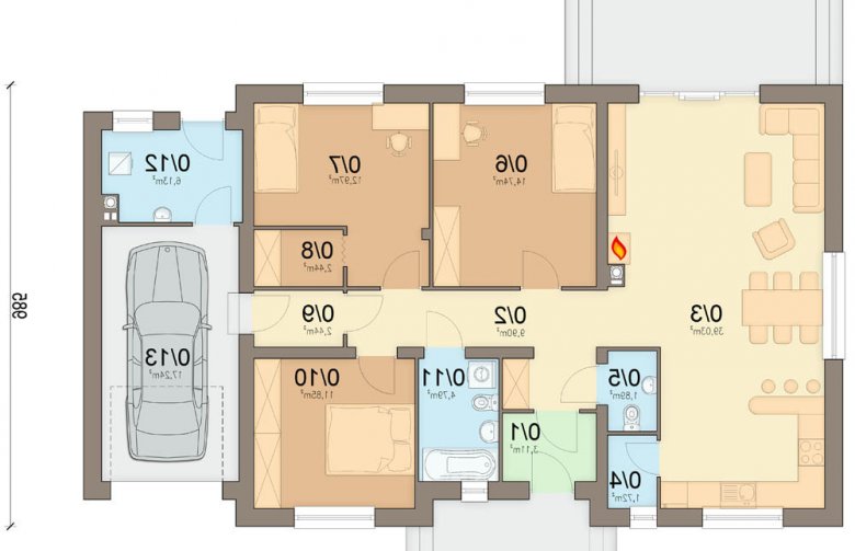 Projekt domu parterowego Mokka 5 - parter