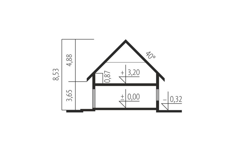 Projekt domu wolnostojącego Logan G1 - przekrój 1