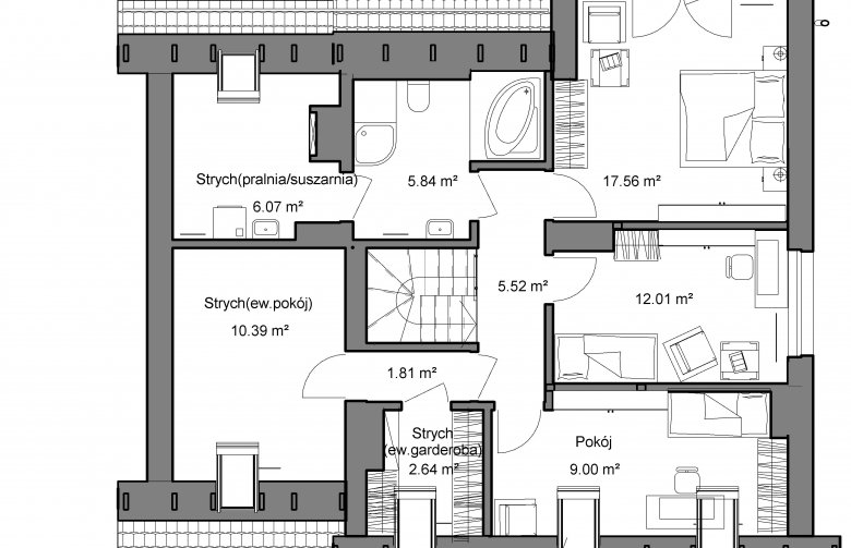Projekt domu wolnostojącego Domidea 52 w3 - piętro