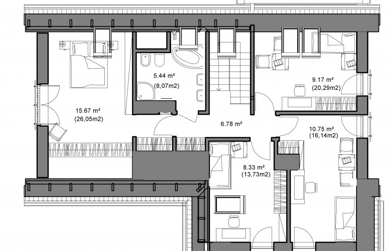 Projekt domu wolnostojącego Domidea 53 w3 6 pok - piętro