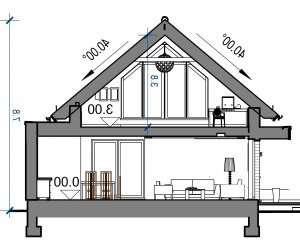 Przekrój projektu Domidea 57 w wersji lustrzanej