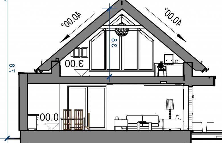 Projekt domu z poddaszem Domidea 57 - przekrój 1