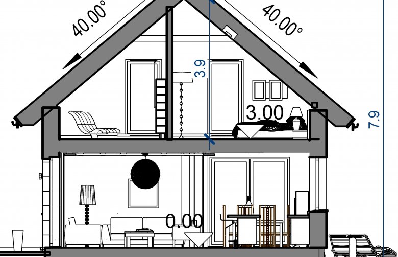 Projekt domu wolnostojącego Domidea 58 dG  - przekrój 1