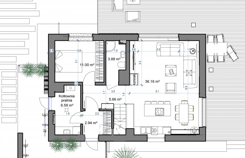 Projekt domu wielorodzinnego Domidea 58 6 pok - parter