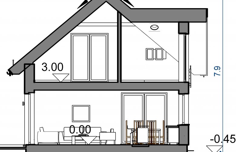 Projekt domu wielorodzinnego Domidea 58 6 pok - przekrój 1