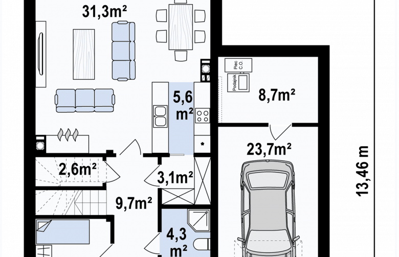 Projekt domu bliźniaczego Zb25 - parter