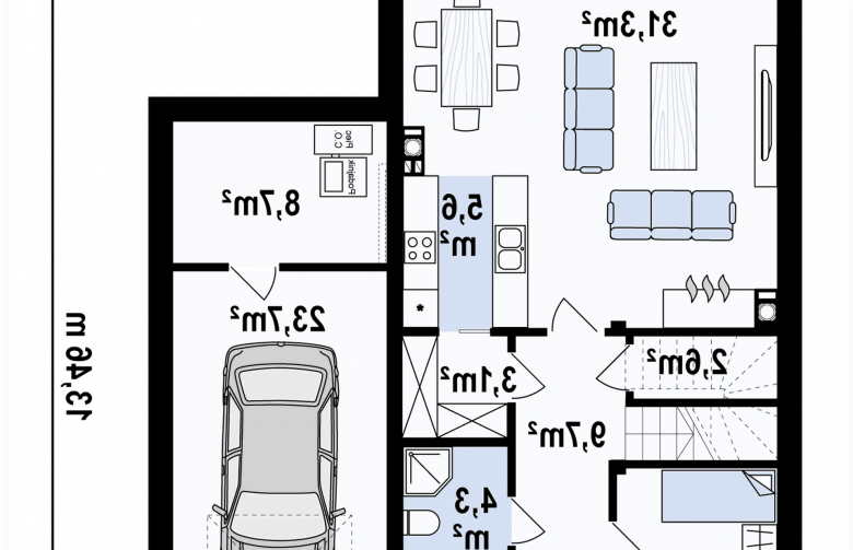 Projekt domu bliźniaczego Zb25 - parter