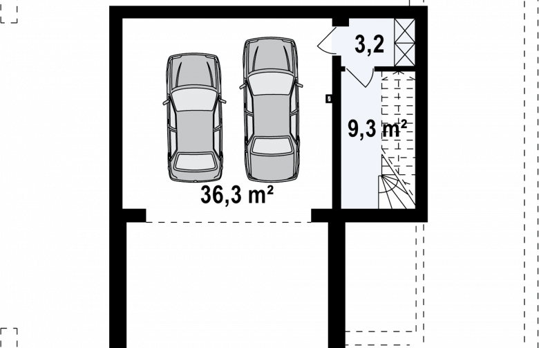 Projekt domu piętrowego Zx143 - rzut piwnicy