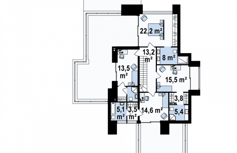 Projekt domu piętrowego Zx125 - poddasze