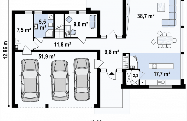 Projekt domu z poddaszem Z315 - rzut parteru