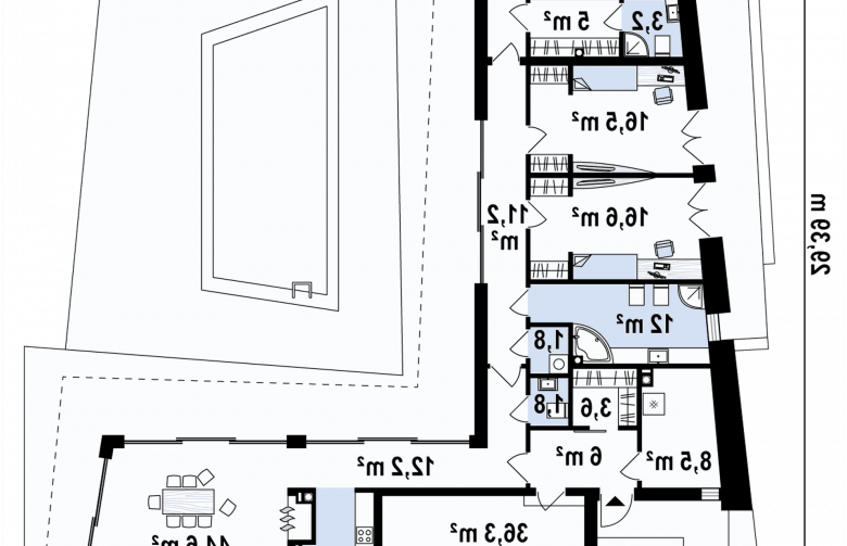 Projekt domu parterowego Zx142 - rzut parteru