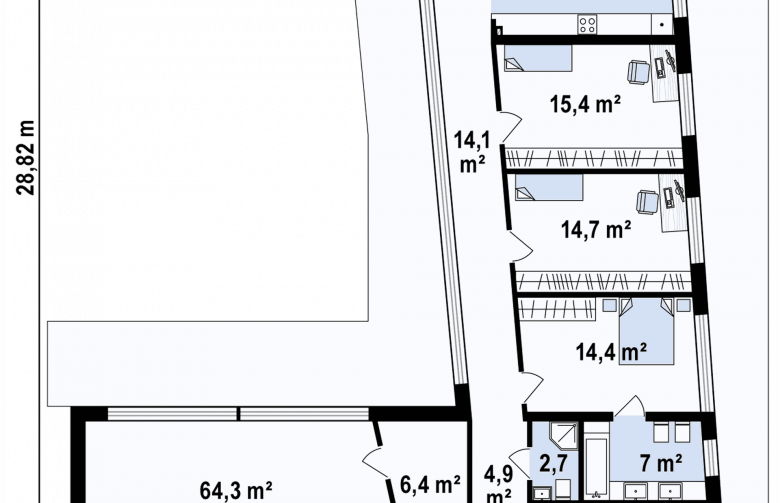 Projekt domu parterowego Zx184 - rzut parteru