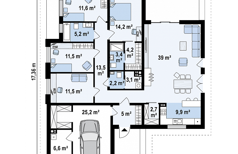 Projekt domu parterowego Z379 - rzut parteru