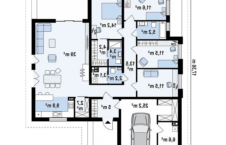 Projekt domu parterowego Z379 - rzut parteru