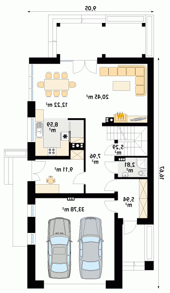 Rzut projektu Amarylis 3 - wersja lustrzana