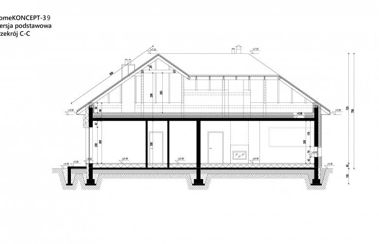 Projekt domu parterowego Homekoncept 39 - przekrój 1