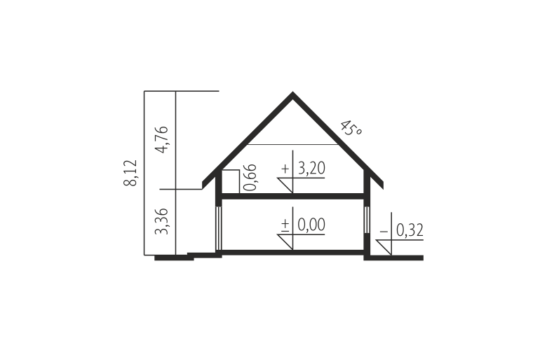 Projekt domu jednorodzinnego Witek - przekrój 1