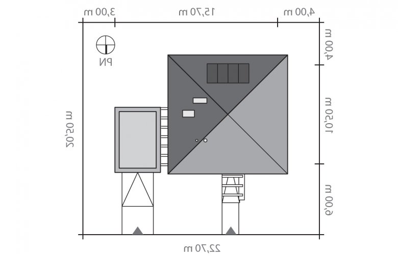 Projekt domu jednorodzinnego KWADRAT - Usytuowanie - wersja lustrzana