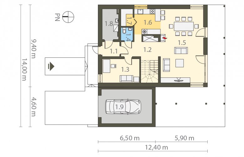 Projekt domu jednorodzinnego PROSTY - parter