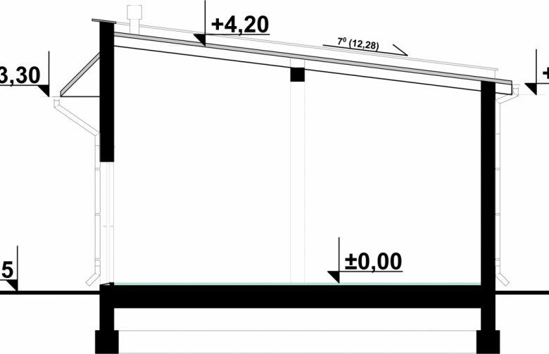 Projekt domu nowoczesnego G61 - Budynek magazynowy - przekrój 1