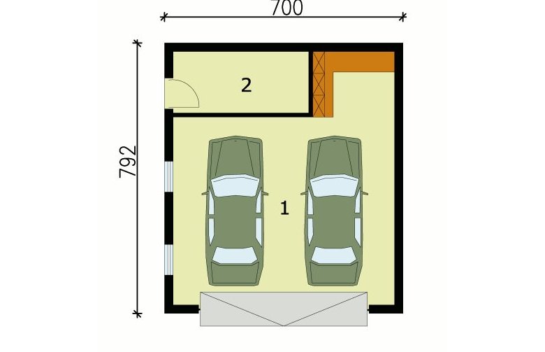 Projekt garażu G129 garaż dwustanowiskowy z pomieszczeniem gospodarczym - przyziemie