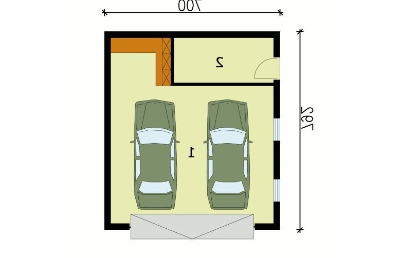 Projekt garażu G129 garaż dwustanowiskowy z pomieszczeniem gospodarczym - przyziemie