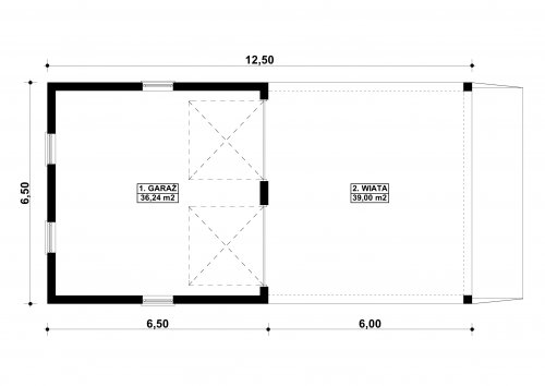 Rzut projektu G30 - Budynek garażowy z wiatą
