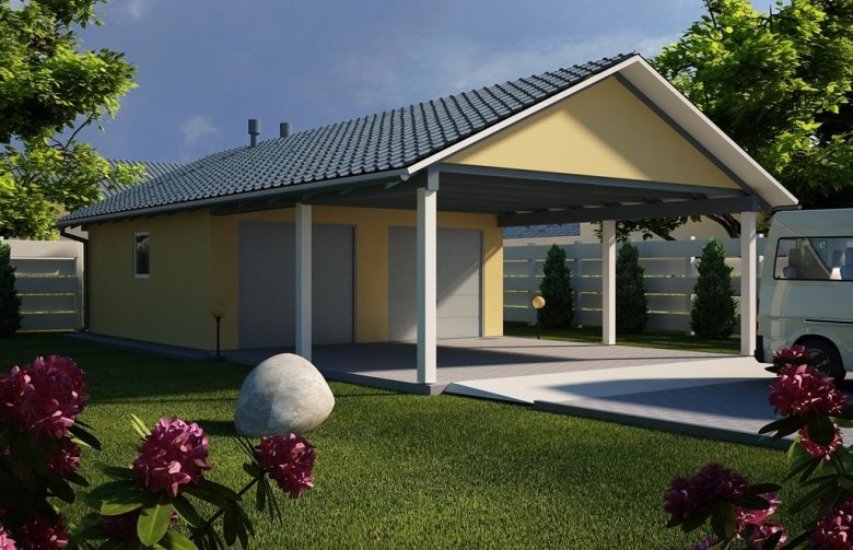 Projekt domu energooszczędnego G30 - Budynek garażowy z wiatą
