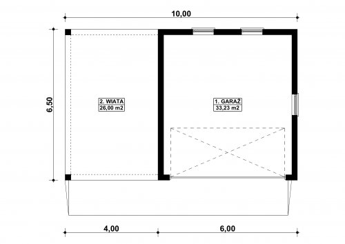 Rzut projektu G31 - Budynek garażowy z wiatą