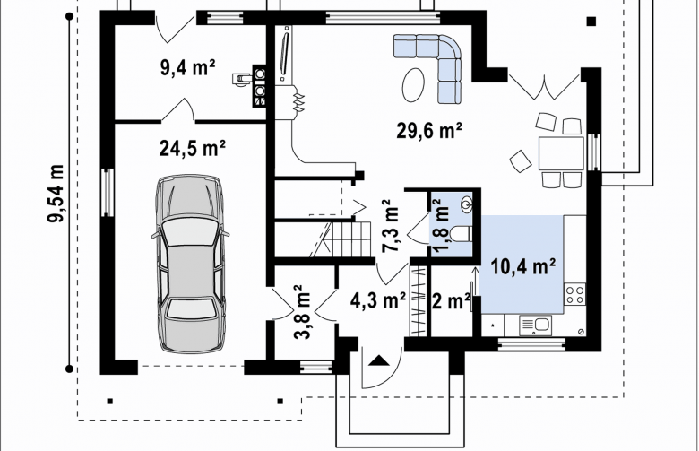 Projekt domu jednorodzinnego Z172 - rzut parteru