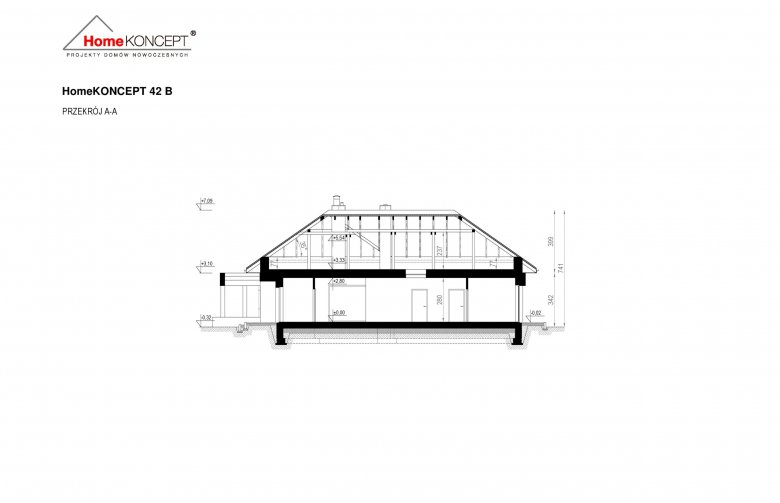 Projekt domu bliźniaczego Homekoncept 42B - przekrój 1