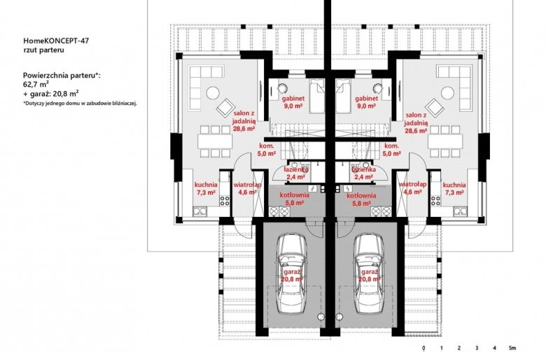 Projekt domu bliźniaczego Homekoncept 47B - 