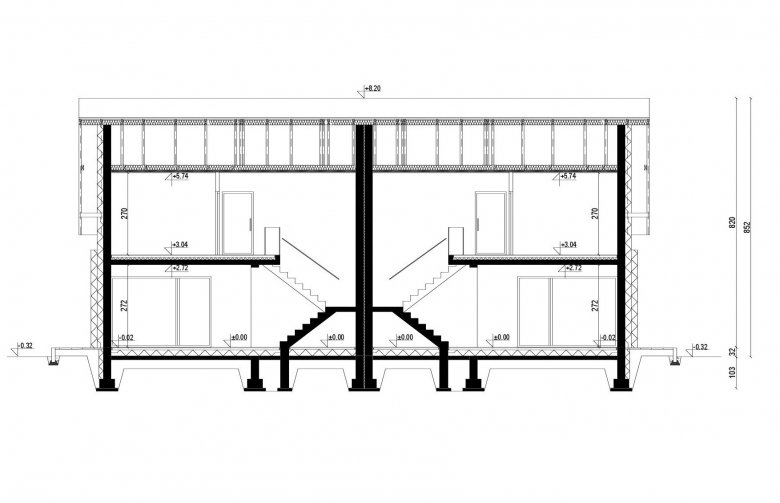 Projekt domu bliźniaczego Homekoncept 47B - przekrój 1