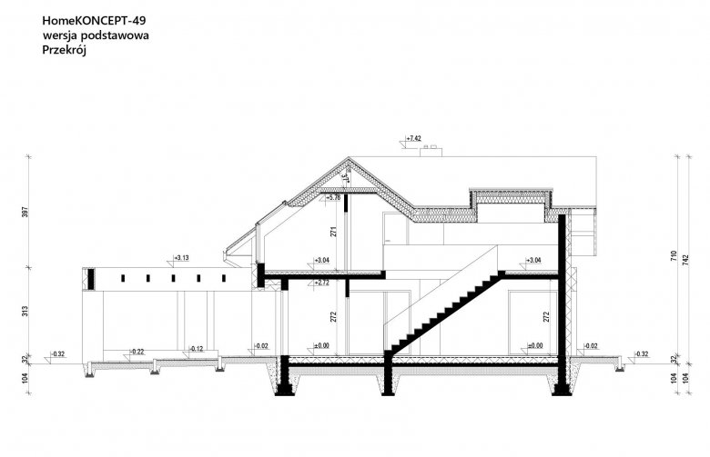 Projekt domu z poddaszem Homekoncept 49 - przekrój 1