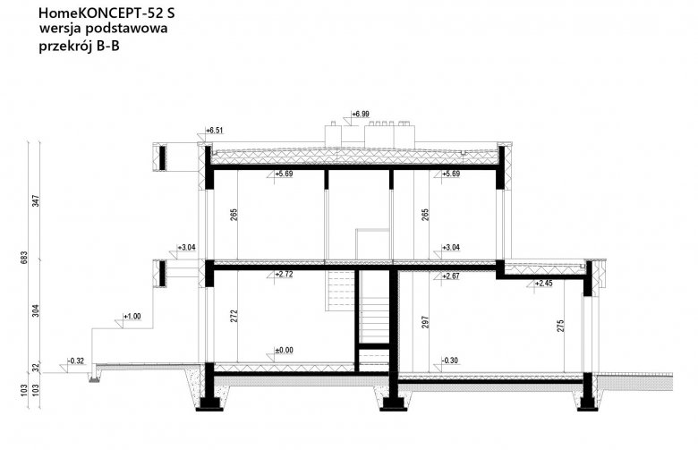 Projekt domu szeregowego HomeKoncept-52 S - przekrój 1