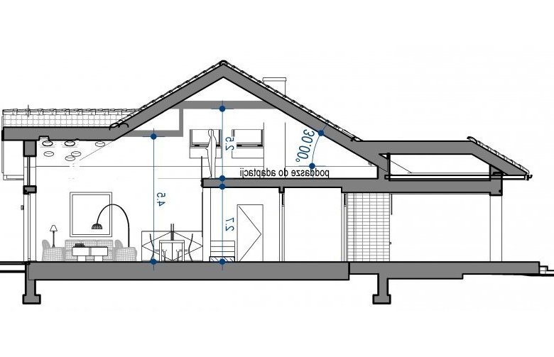 Projekt domu z poddaszem Domidea 2 - przekrój 1